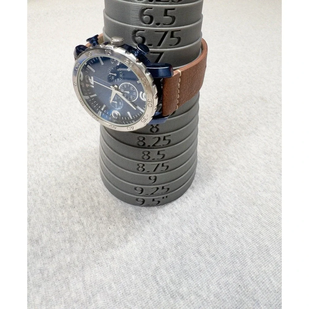 Folio 46mm Blue Silver Tone Watch Brown Leather Band New Battery‎ Chrono Style